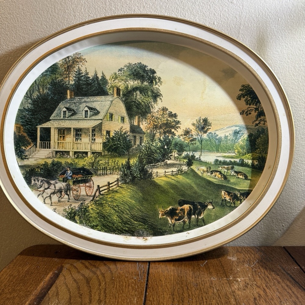 Vintage Currier and Ives Metal Serving Tray The American Homestead - Summer - Picture 2 of 5